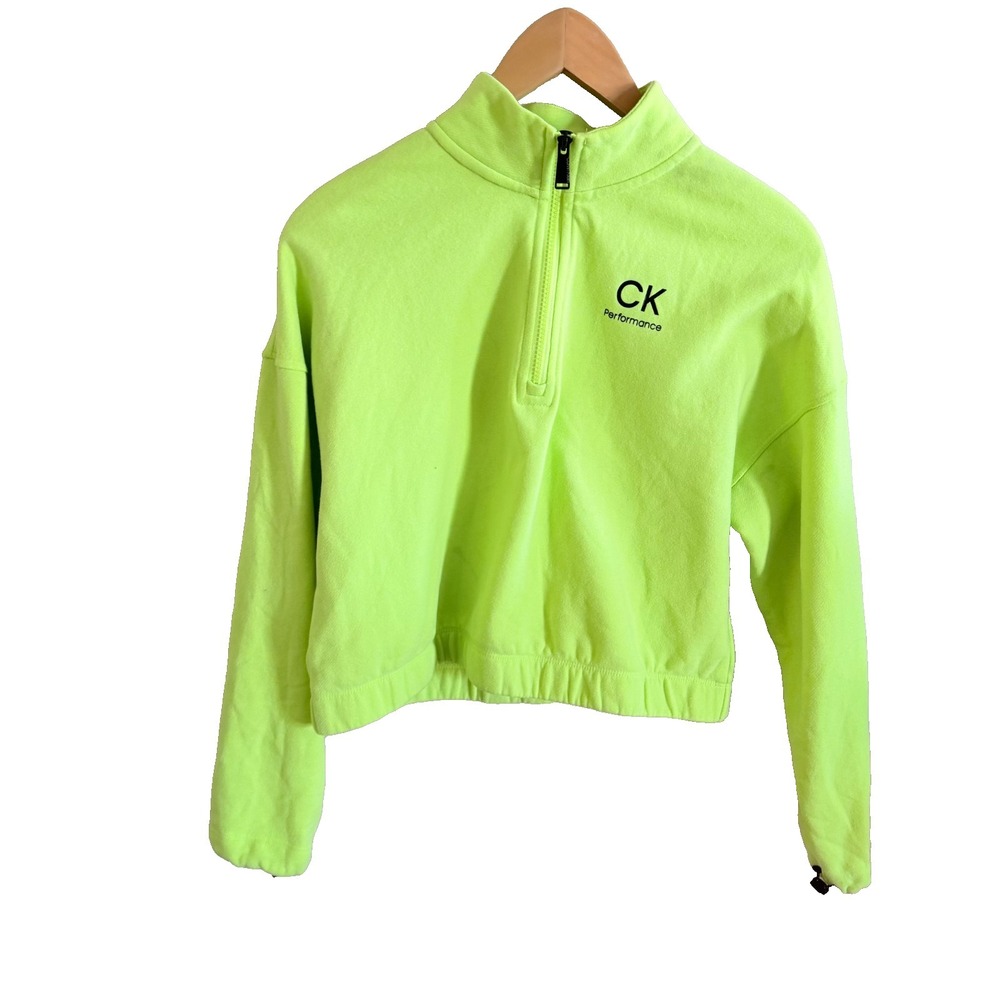 Calvin Klein CK Performance Cropped Sweatshirt Woman's M 1/4‎ Zip Lime Green Top